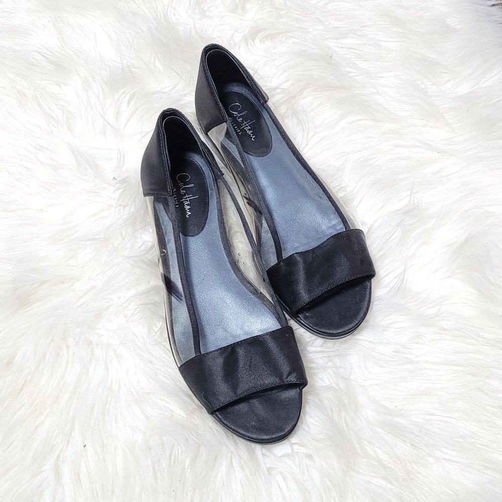 ⭐️Cole Haan Open Toe Clear Flats Dress Shoes Black Womens Business Career Casual